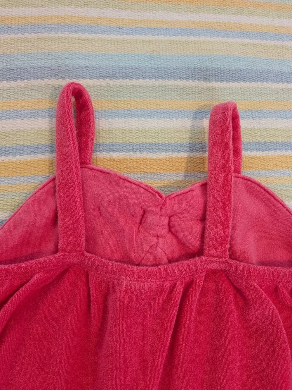 Janie and Jack Girls' Size 7 Pink Terry Cloth Bow Front Swim Cover-Up Romper Poc